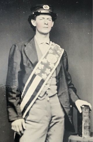 Vintage Civil War GAR American Flag Sash Soldier Patriot Photo Photograph 2