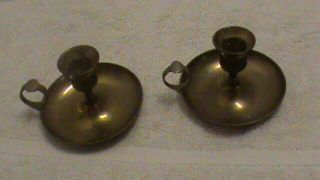 Vintage Brass Candlestick,  Round Base With Finger Handle,  Pair,  99b