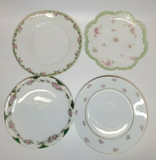 Mismatched China Dinner Plates Vintage Set Of 4 Pink Roses Gold Trim Shabby Chic