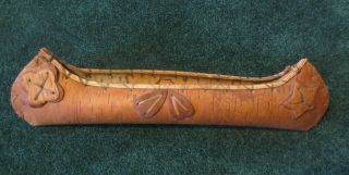 Vntg Birch Bark Canoe Minnesota Native American Chippewa Hand Made 19.  5 " Decor