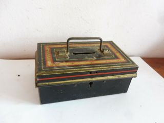 Vintage English Made Chad Valley Petty Cash Tin / Money Box With Key