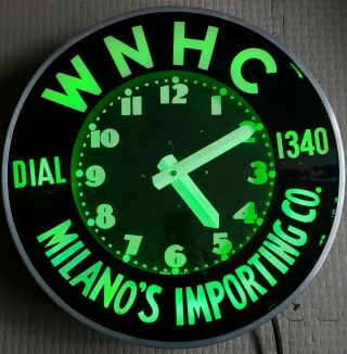 Rare Vtg Synchron Neon Advertising Clock Art Deco Milanos Importing Co Wnhc 1340