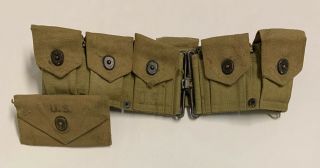 Wwii 10 Pocket M1 Garand Ammo Belt With 1943 Dated First Aid Pouch