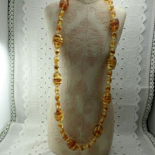 Vintage Chunky Faux Amber Lucite 30 " Continuous Necklace
