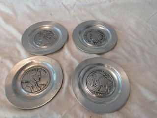 Numismatic Coin Ash Tray,  Pewter,  Pewe - Ta - Rex,  Set Of 4,  Vintage,  Collectible