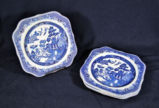 4 Johnson Brothers Willow Blue Square Salad Plates - Vintage English Earthenware