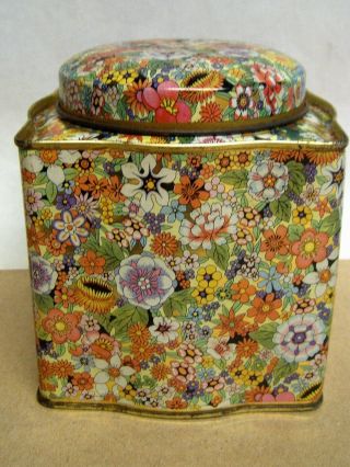 Vintage Floral Chintz Biscuit Tin W/dome Lid Designed By Daher - Made In England