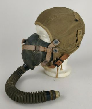 Wwii Ww2 Usaaf Army Air Force Type A - 9 Od Cloth Flight Helmet W/ A - 10a Mask