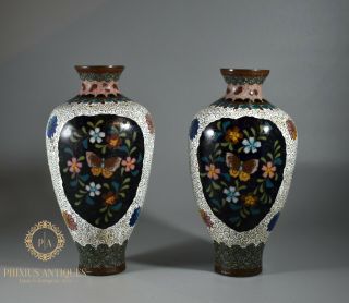 Antique 19th Century Meiji Period Japanese Cloisonne Vases