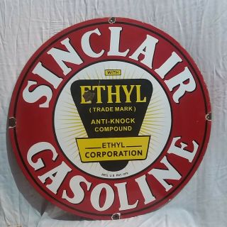 Sinclair Gasoline Ethyl Corporation Porcelain Enamel Sign 30 Inches
