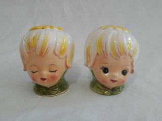 Vintage Sunflower Pixie Heads Salt And Pepper Shakers
