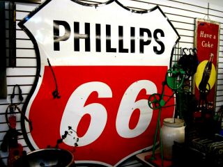 " Phillips 66 " Double Sided Porcelain Advertising Sign 6 Ft.  X 6ft.