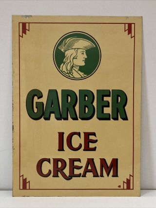 Vintage 1940s Garber Ice Cream Double Sided Metal 28” Art Deco Advertising Sign