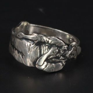 Vtg Sterling Silver Gold Miner Man Mining Wrap Spoon Handle Ring Size 7 - 3.  5g