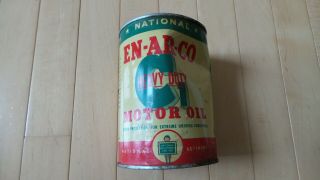 Vintage National En - Ar - Co Heavy Duty Motor Oil 1 Quart All Metal Can