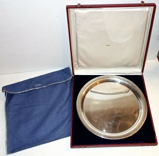 Rare Vintage Cartier Signed 11 " Pewter Plate Platter Tray Charger In Ob W/pouch