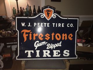 Old Firestone Tire Double Sided Porcelain Sign