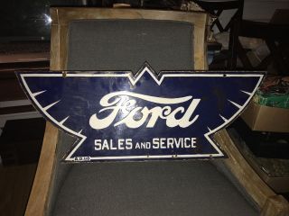 Old Ford Sales And Service Double Sided Porcelain Sign