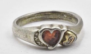 Vintage Sterling Silver & Solid 14k Gold Keepsake Heart " D " Ladies Ring Size 9