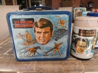 Vintage Six Million Dollar Man Lunch Box,  1974 Lunch Box,  Thermos,  Lee Majors