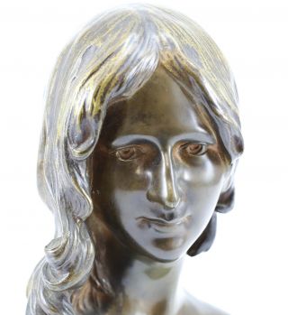 19th Century French Bronze Girl Bust by Leon Delagrange; Paris Foundry Mark 2