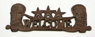 Cast Iron Cowboy Boot Welcome Sign Plaque Western Wall Decor Rustic Brown