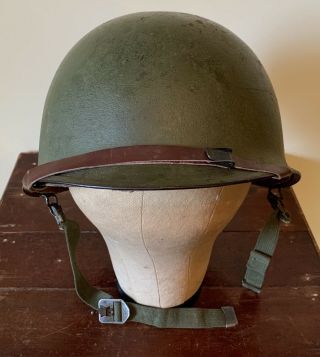 Ww2 Us Army Military Rear Seam M1 Helmet Shell Swivel Bale W/ Chin Strap