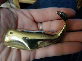 Rare Virginia Metalcrafters Small Brass Whale Paperweight,  Moby Dick,  Vm Stamp