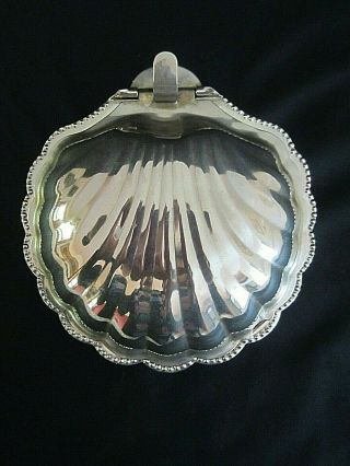 Vintage Silver Plated Hinged Shell Candy Dish With Glass Insert