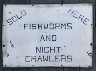 Vintage 1950s Sporting Goods Dealer Metal Porcelain Sign Fishing Bait Here