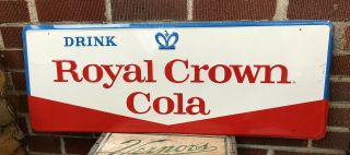 Vtg 1970s Rc Royal Crown Cola Soda Advertising Sign Embossed Tin 32” X 12”