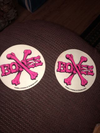2 Vintage 1986 Pink Crossbones Powell Peralta Skateboarding Sticker Bones