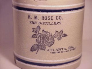R.  M.  Rose Co.  The Distillers,  Atlanta,  Ga.  1 Gal Stoneware Whiskey Jug 1890 ' s 2
