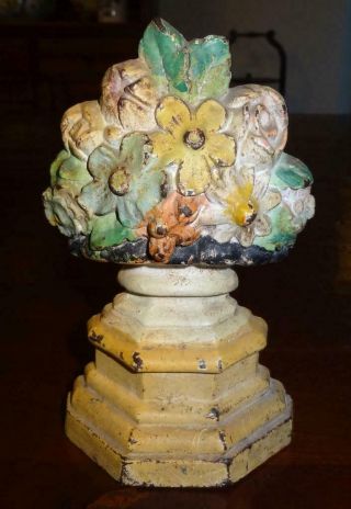 Antique Flowers And Urn Cast Iron Door Stop With Paint