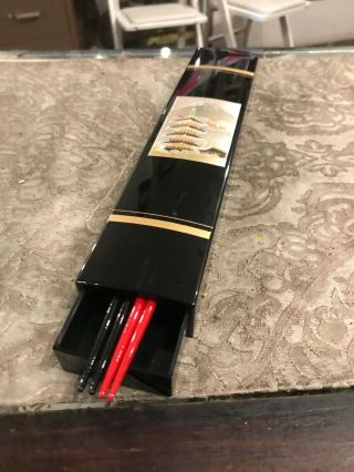 Vintage Black Lacquer Chopstick Box Set