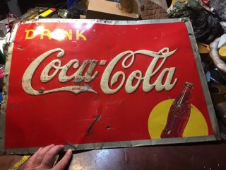Vintage 1940 Drink Coca Cola Risising Sun Sign 27”w19”h