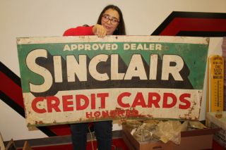 Large Sinclair Credit Cards Honored Gas Station 48 " Metal Sign