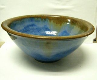 7 1/4 " Vintage 1980s Pigeon Forge Pottery Blue & Brown Glaze Bowl D.  Ferfguson