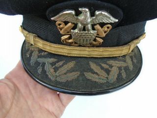 WW2 US Navy USN Named Senior Officer ' s Bancroft Blue Cap Hat w/ Bullion 2