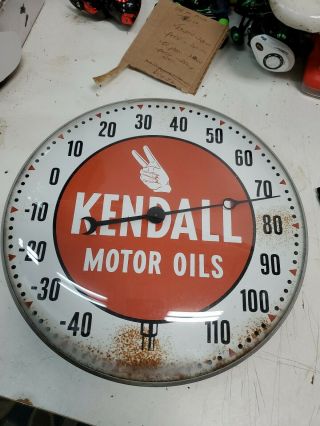 Vintage Kendall Motor Oil Thermometer Pam Clock Company Gas Sign Glass