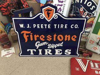Large Firestone Tires 2 Sided Porcelain Metal Sign Gas Station Lighted Sign