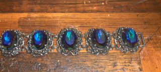 Vtg.  Victorian Revival Glass Cabochon Panel Link Bracelet