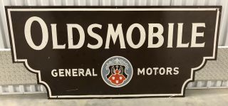Huge 60” Oldsmobile General Motors Gm Dealer Gas Oil Porcelain Double Sided Sign