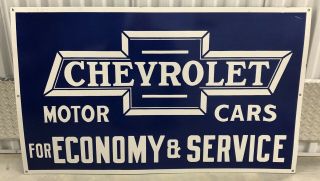 Large 45” Chevrolet Motor Cars “for Economy & Service” Porcelain Sign Dealership