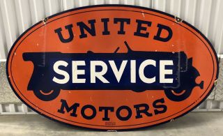 Huge 48” United Motors Porcelain Double Sided Sign Oil Service Station Gas