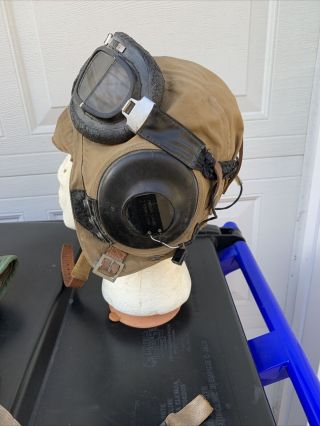 Time Capsule Us Army Air Corps An - H - 15 Pilot Helmet With British Pilot Goggles