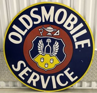 Large Oldsmobile Service Car Dealership Gas Oil 30 " Porcelain Double Sided Sign