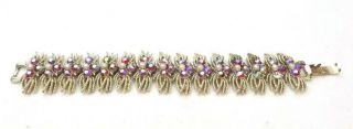 Vintage Coro Bracelet Gold Tone With Pink Stones And Faux Pearls