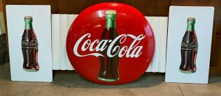 Vintage Coca Cola 36 " Button Sign Marquis Pilaster Bottle Signs Store Front Old