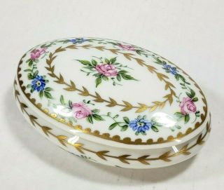 Vintage Limoges France Oval Hand Painted Porcelain Roses Gold Trinket Box
